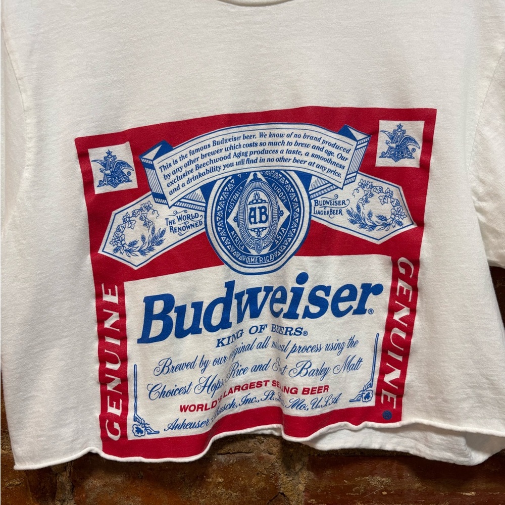 Budweiser Red and Blue Cropped Graphic Tee - Picture 2 of 4